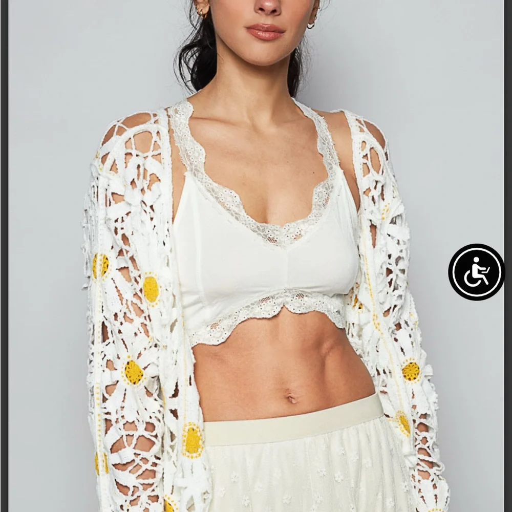 White Crochet Cardigan with Yellow Daisy Accents - Picture 3 of 5